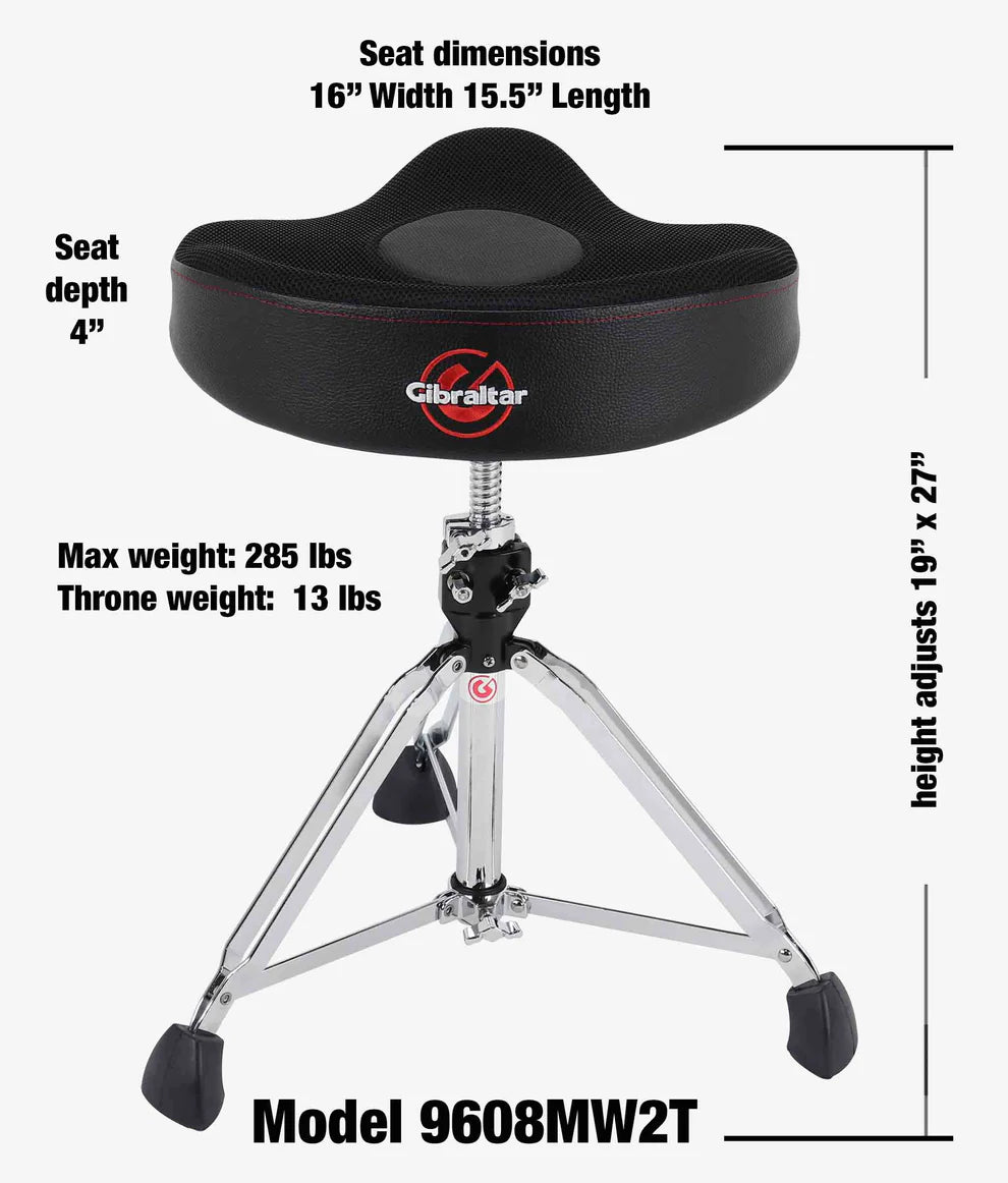 Gibraltar 9608MW2T 9000 Series 17" Airtech Mesh Saddle Drum Throne