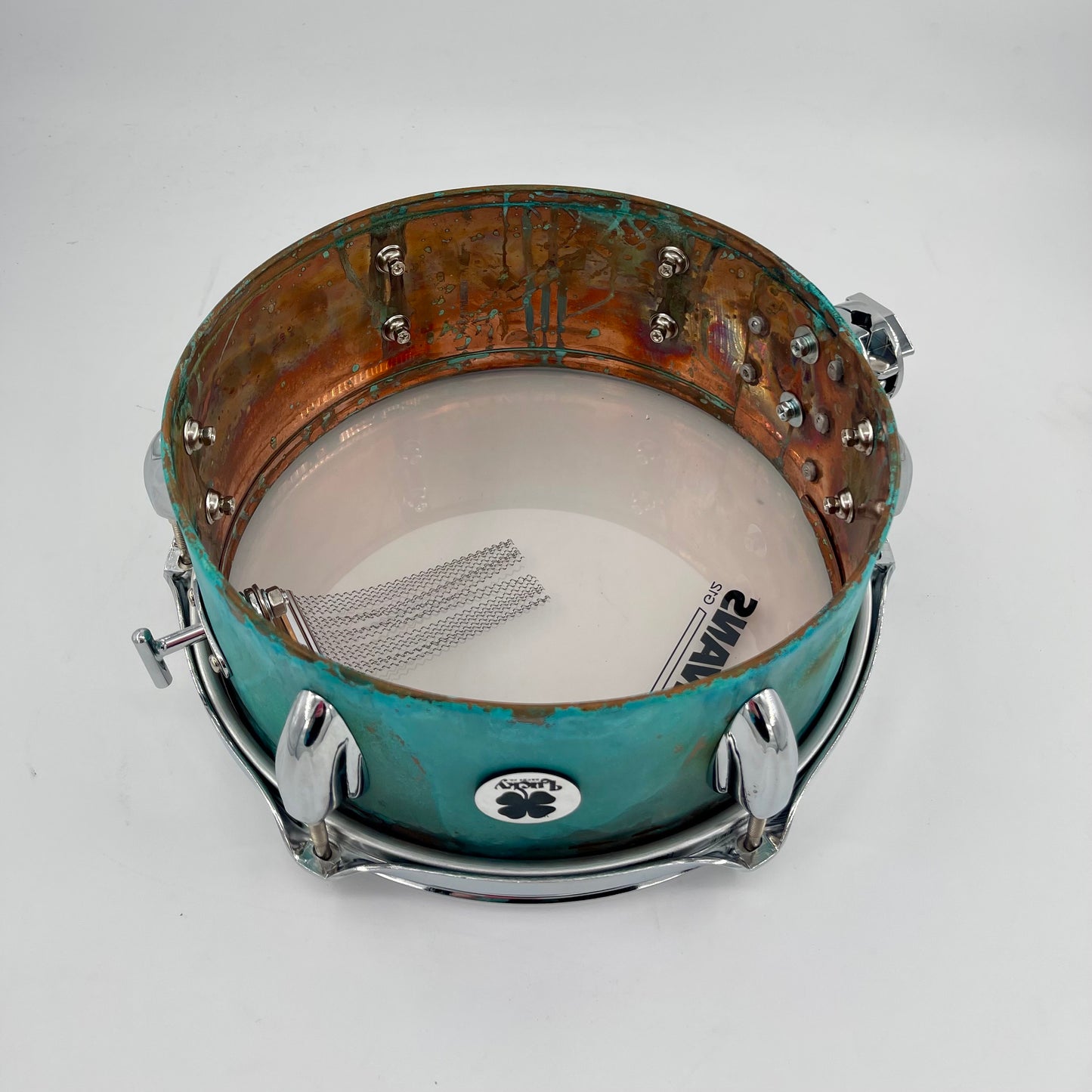 Lucky Drum Company 10" L-Arm Mountable Side Snare in Lady Liberty Chemical Patina