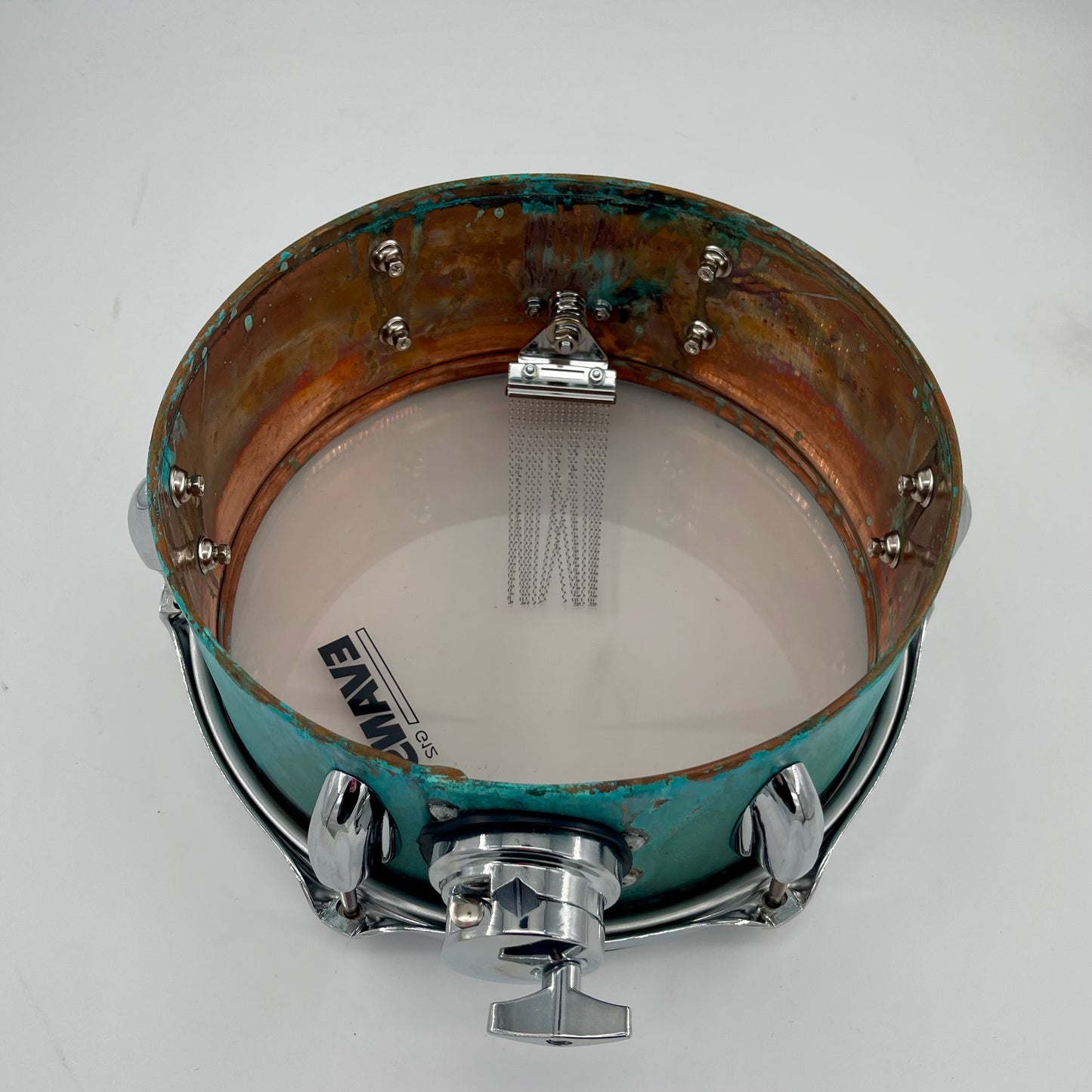 Lucky Drum Company 10" L-Arm Mountable Side Snare in Lady Liberty Chemical Patina
