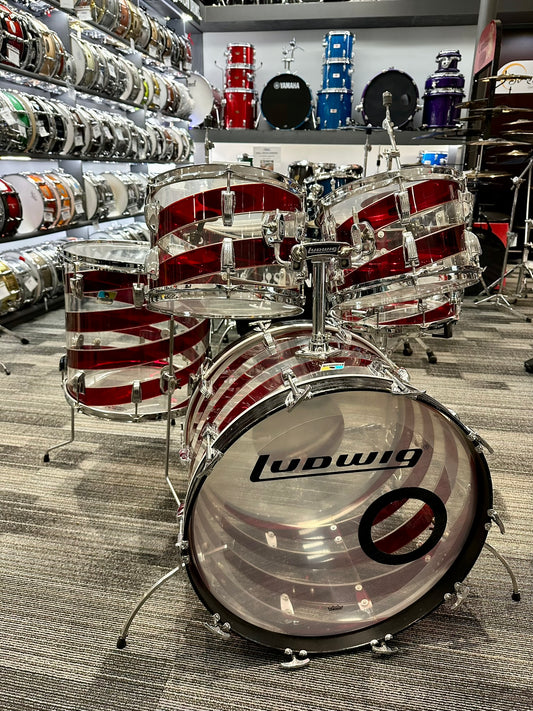 Ludwig 1970s Pattern C Spiral Red and Clear Vistalite 5-Piece Kit