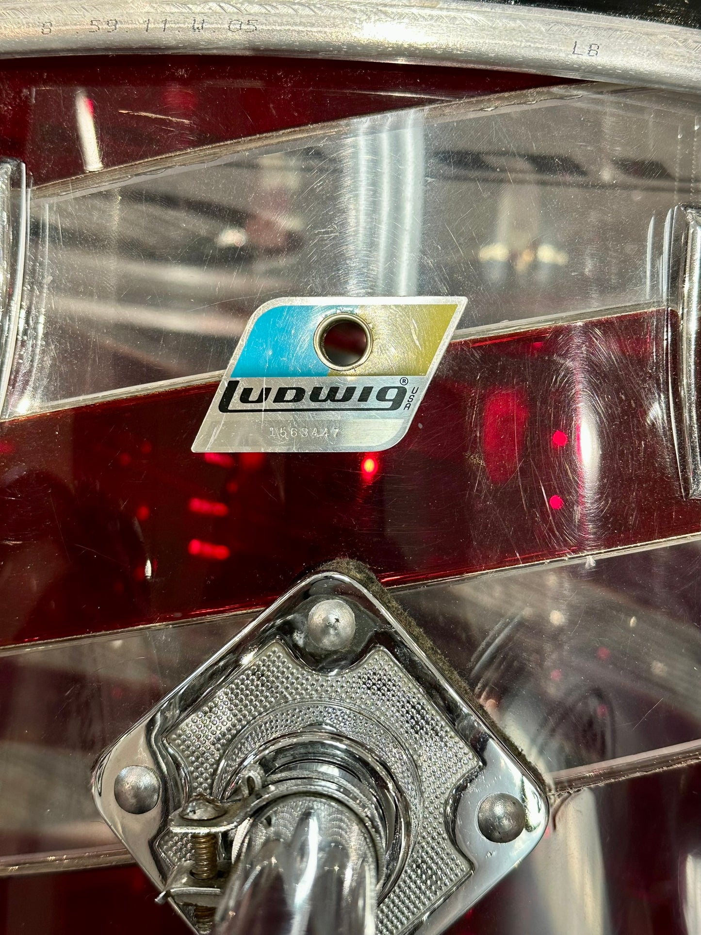 Ludwig 1970s Pattern C Spiral Red and Clear Vistalite 5-Piece Kit