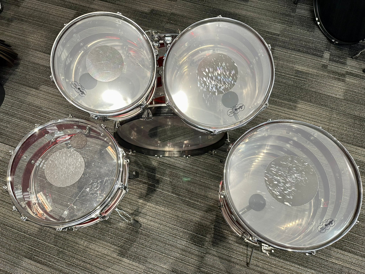 Ludwig 1970s Pattern C Spiral Red and Clear Vistalite 5-Piece Kit