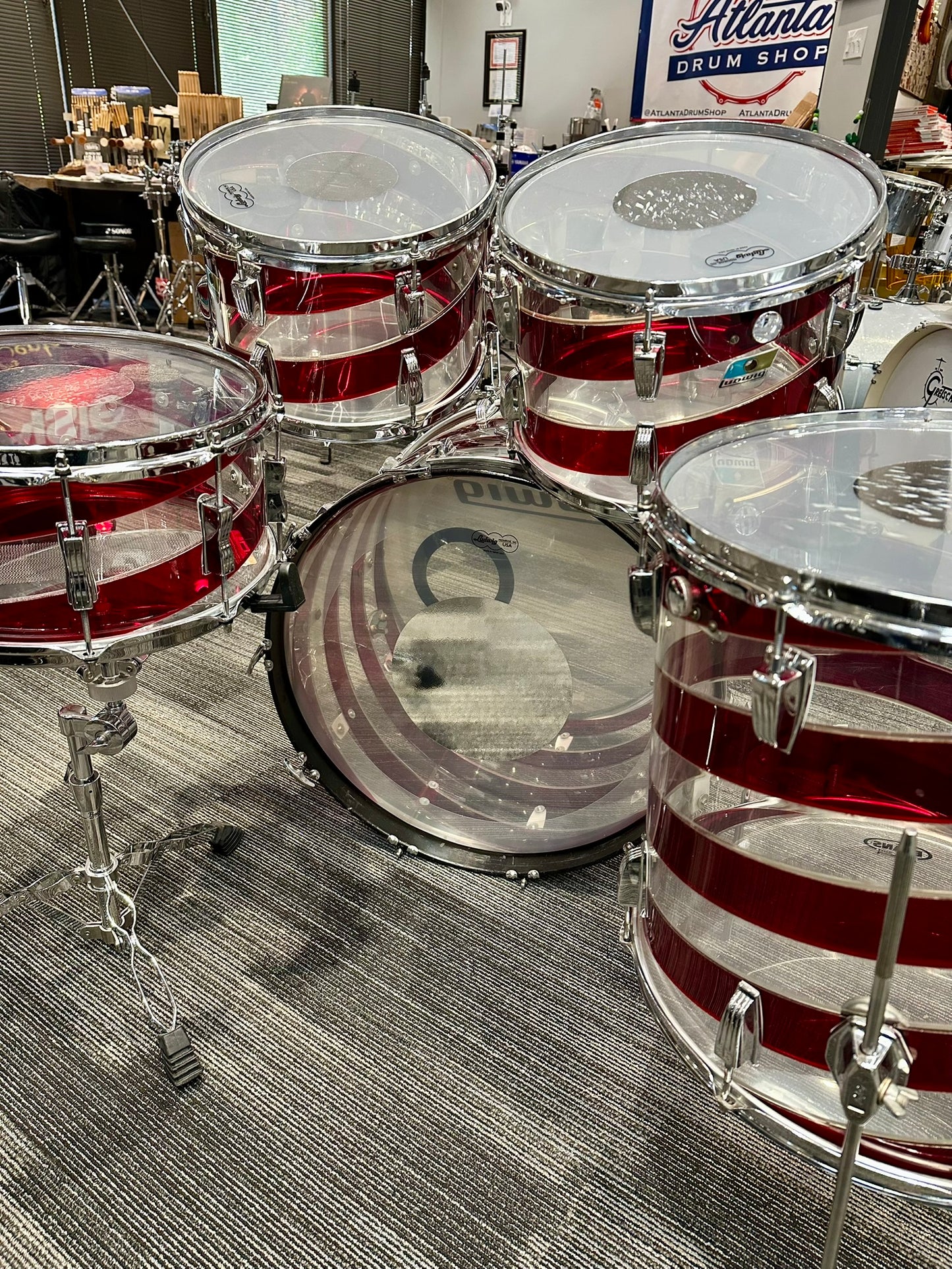 Ludwig 1970s Pattern C Spiral Red and Clear Vistalite 5-Piece Kit
