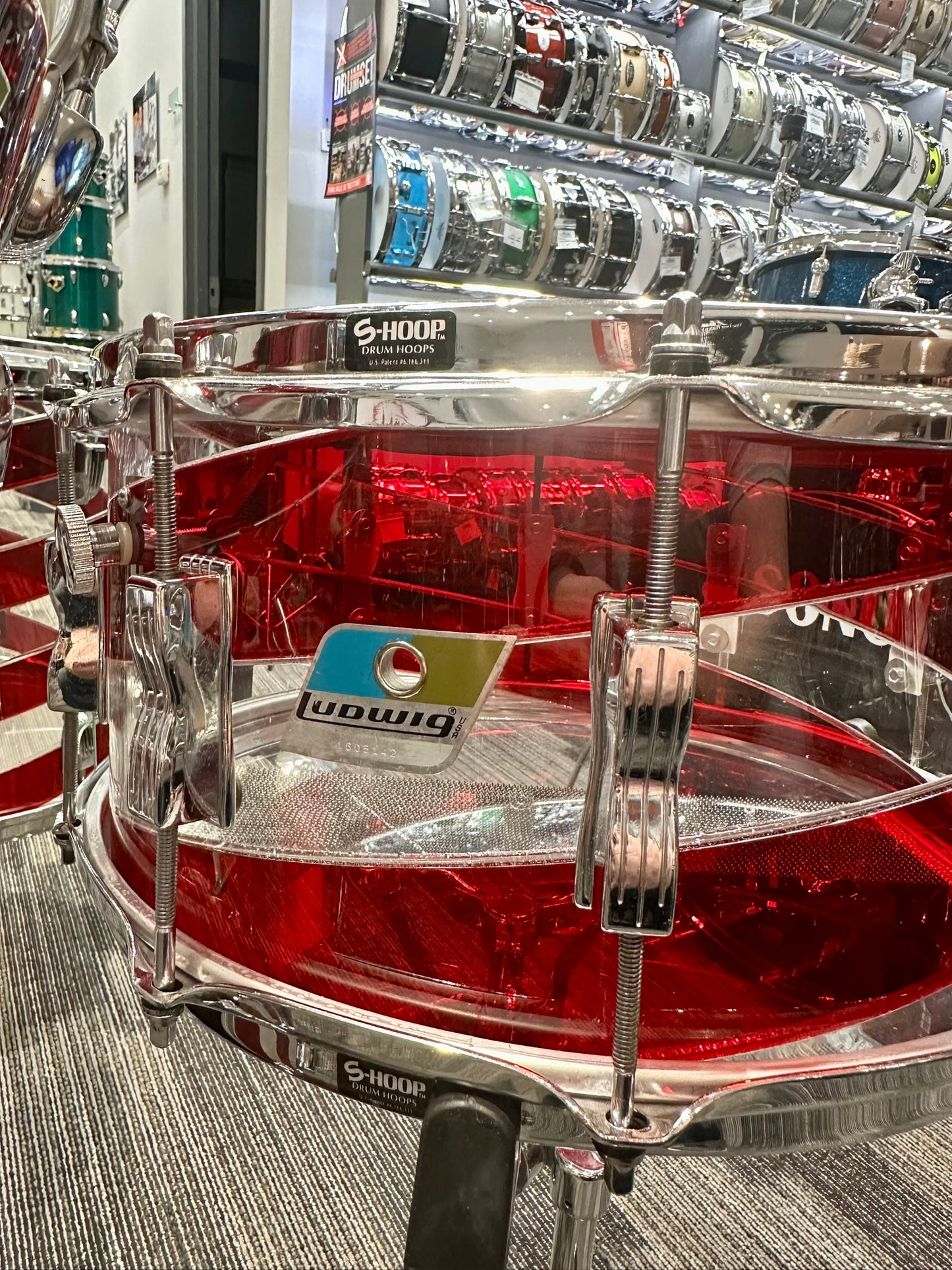 Ludwig 1970s Pattern C Spiral Red and Clear Vistalite 5-Piece Kit