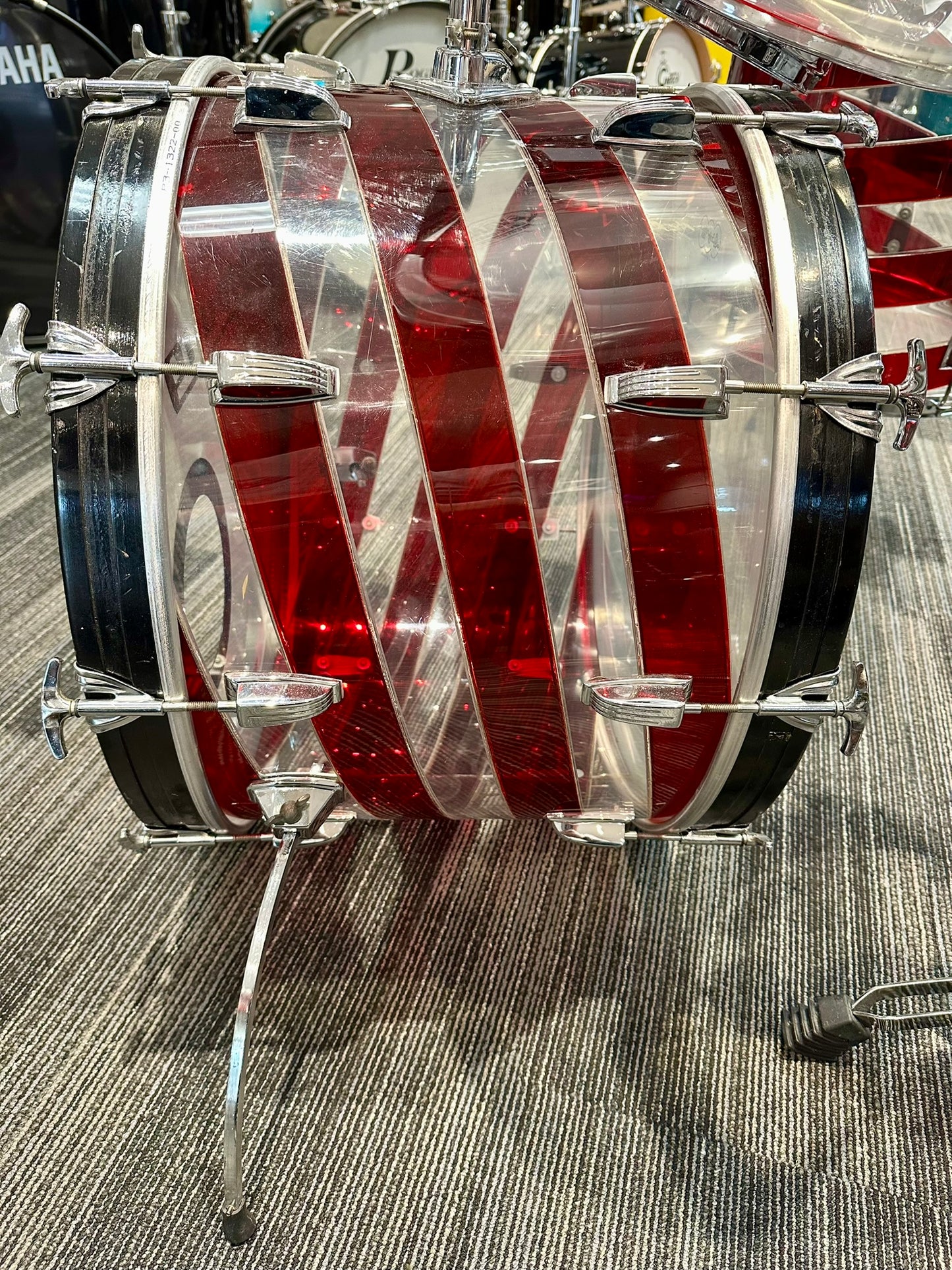 Ludwig 1970s Pattern C Spiral Red and Clear Vistalite 5-Piece Kit