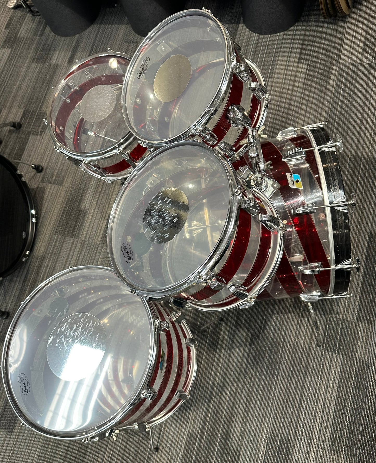 Ludwig 1970s Pattern C Spiral Red and Clear Vistalite 5-Piece Kit