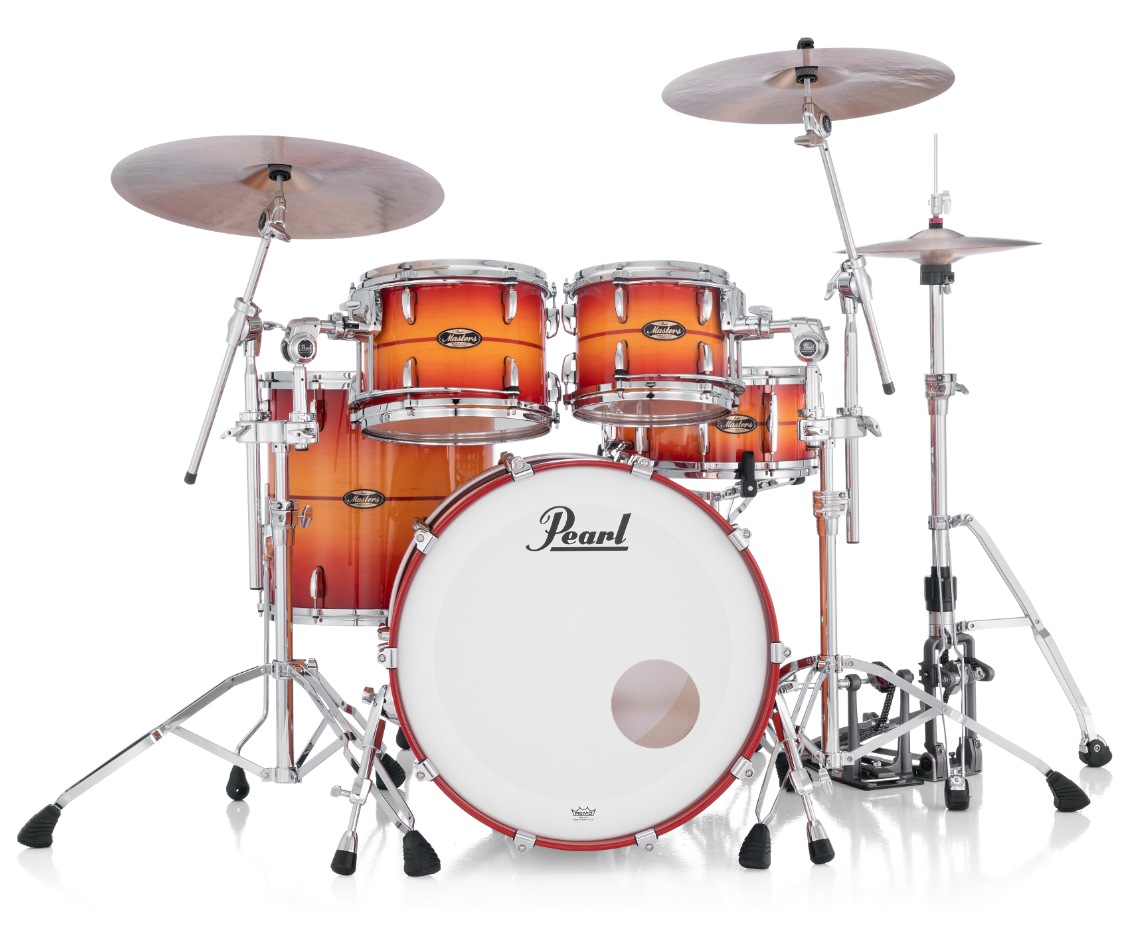 Pearl Masters Maple Gum 4-Piece Shell Pack "XESP" - 22" Bass Drum SUNBURST W/REDSTRIPE