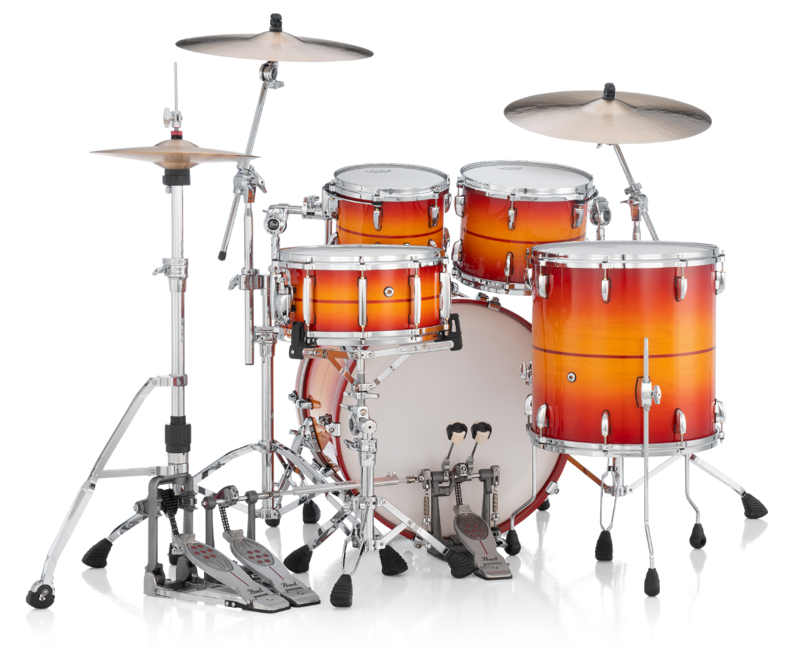 Pearl Masters Maple Gum 4-Piece Shell Pack "XESP" - 22" Bass Drum SUNBURST W/REDSTRIPE