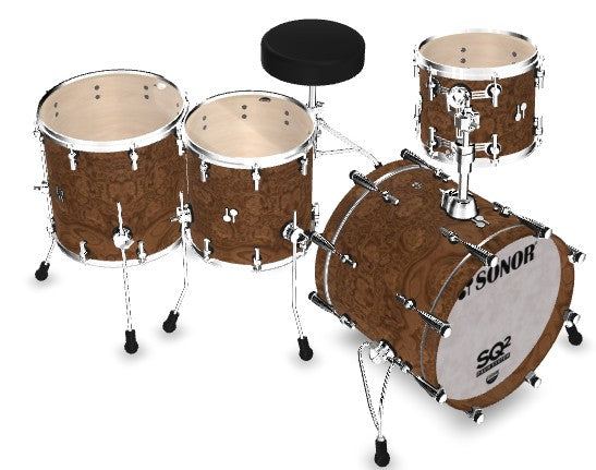 Sonor SQ2 Heavy Birch 4-Piece Kit in Chocolate Burl 20/12/14/16
