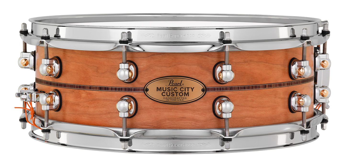 MUSIC CITY CUSTOM SOLID CHERRY 14"X6.5" SNARE DRUM W/INLAY