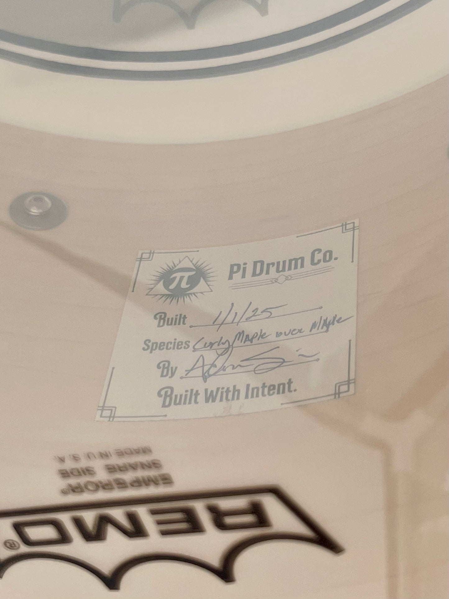 Pi Drum Company Curly Maple over Maple Shell 13x6.5-Pi Drum Company-Atlanta Drum Shop