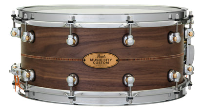 MUSIC CITY CUSTOM SOLID WALNUT 14"X6.5" SNARE DRUM W/INLAY