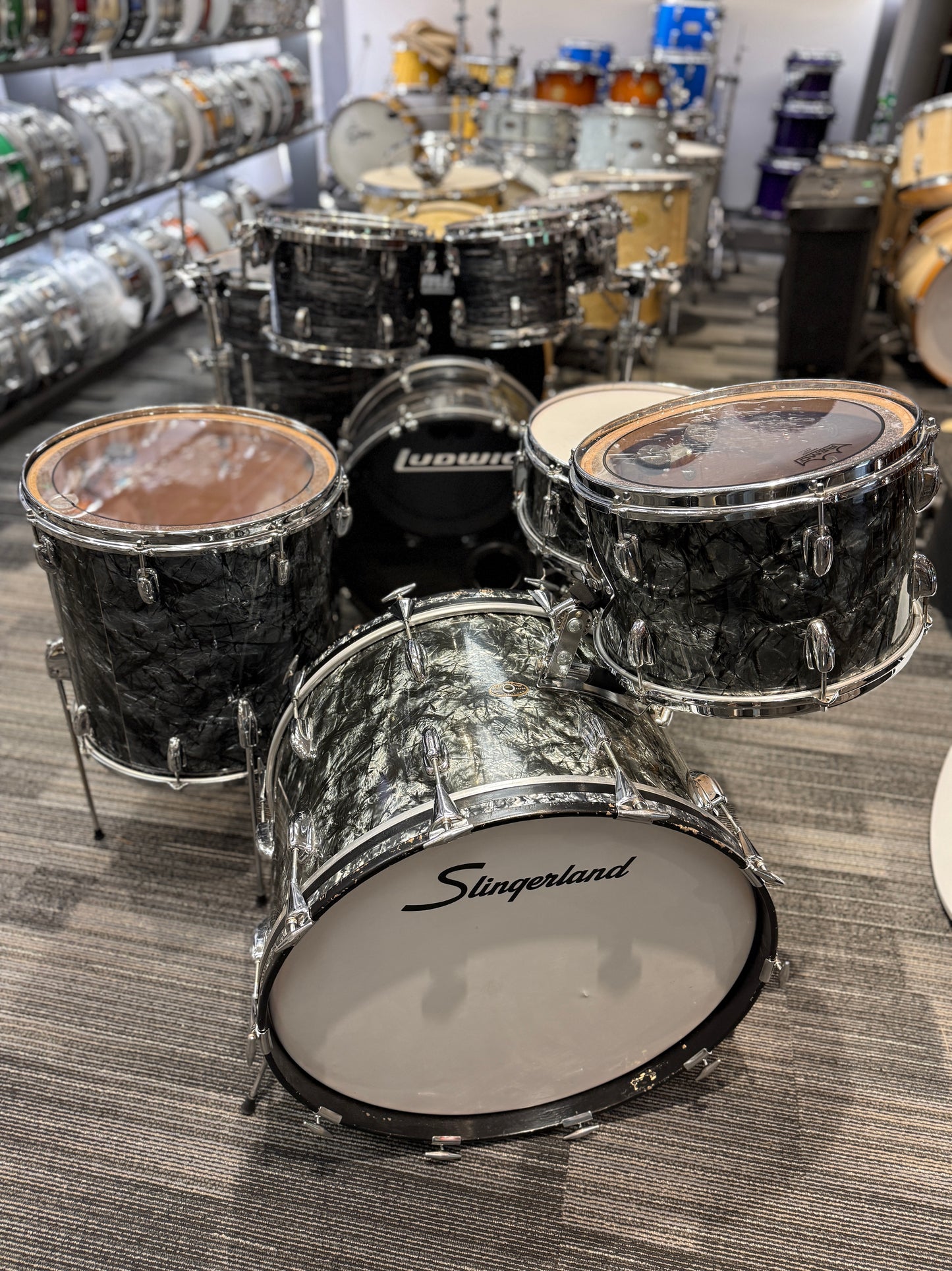 Slingerland Late 1950s & 1963 Black Diamond Pearl 4 Piece Radio King Drum Set