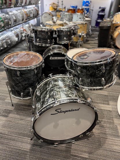 Slingerland Late 1950s & 1963 Black Diamond Pearl 4 Piece Radio King Drum Set
