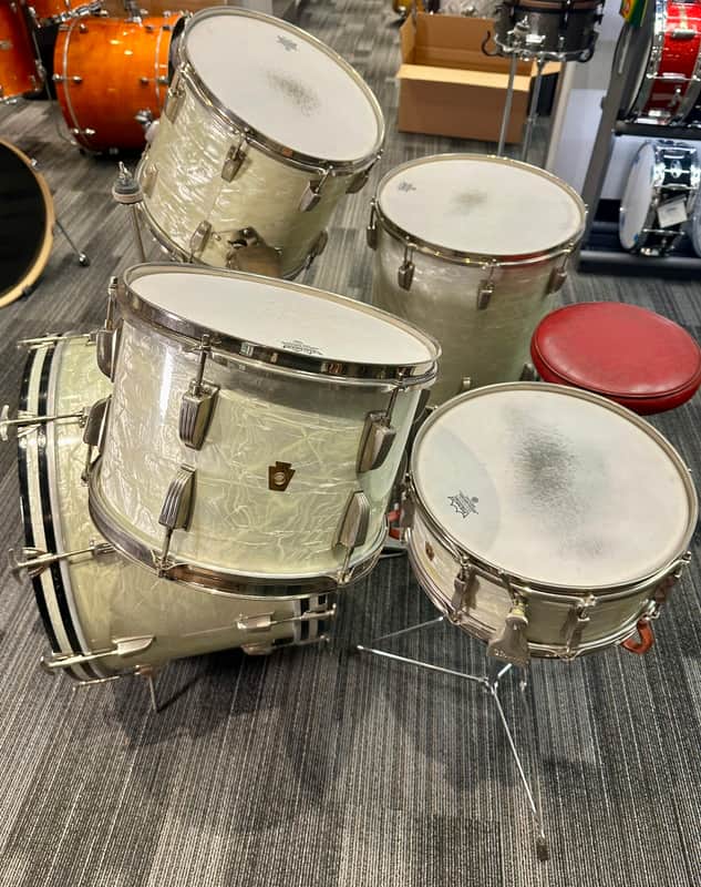 WFL/Ludwig Vintage 5 Piece Drum Set 1950s - White Marine Pearl