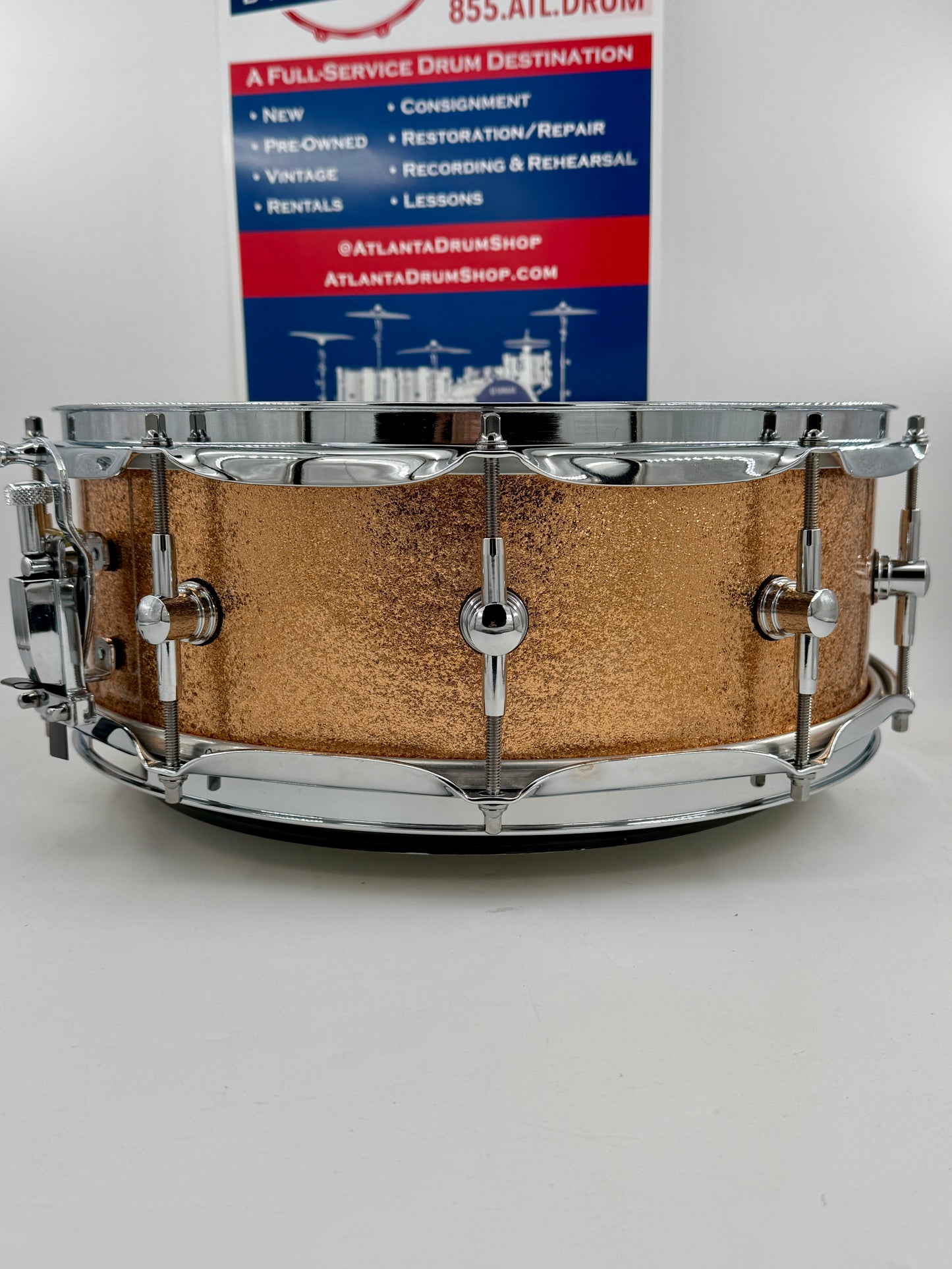 Montineri Custom Drums:   14” x 5” 10-COB Lug Copper Sparkle Snare