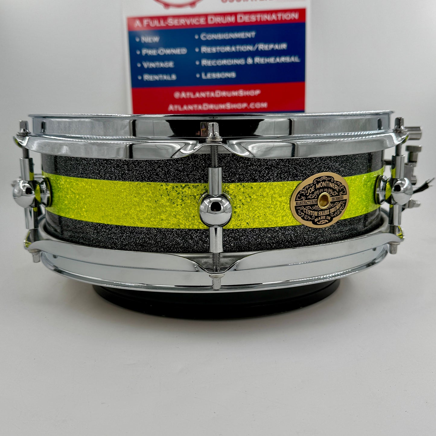 Montineri 12” x 4” Maple/Poplar Snare 2025 - Black/Green Sparkle-Montineri-Atlanta Drum Shop