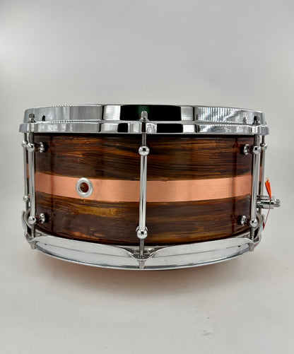 Lucky Drums Company 6.5”x14” Brushed Copper Snare w/ Stripe