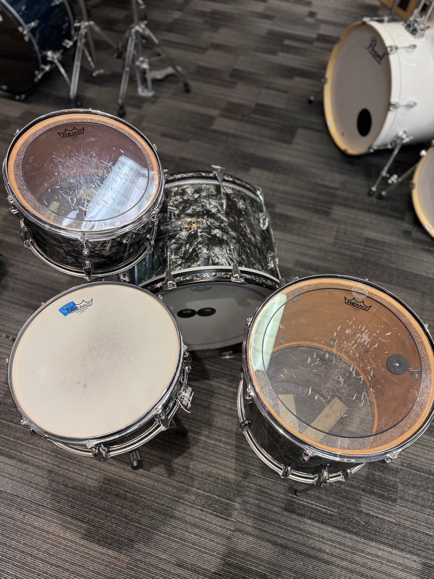 Slingerland Late 1950s & 1963 Black Diamond Pearl 4 Piece Radio King Drum Set