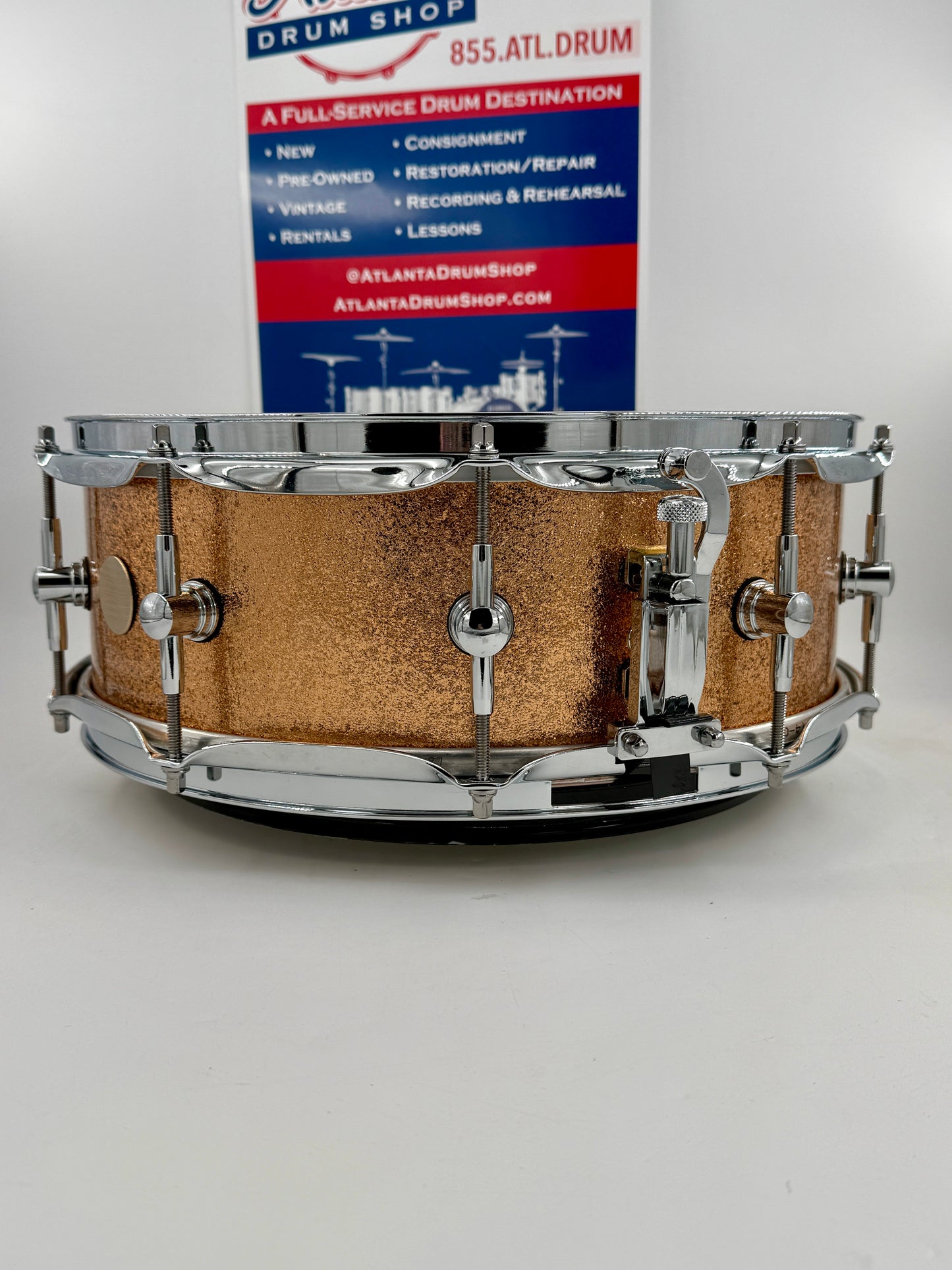 Montineri Custom Drums:   14” x 5” 10-COB Lug Copper Sparkle Snare