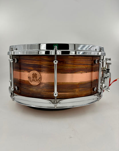 Lucky Drums Company 6.5”x14” Brushed Copper Snare w/ Stripe