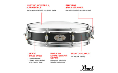 Pearl S1330 Steel Effect Piccolo Snare Drum - 3 x 13 inch - Black