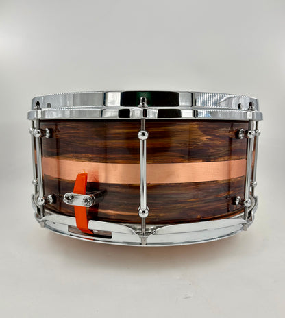 Lucky Drums Company 6.5”x14” Brushed Copper Snare w/ Stripe