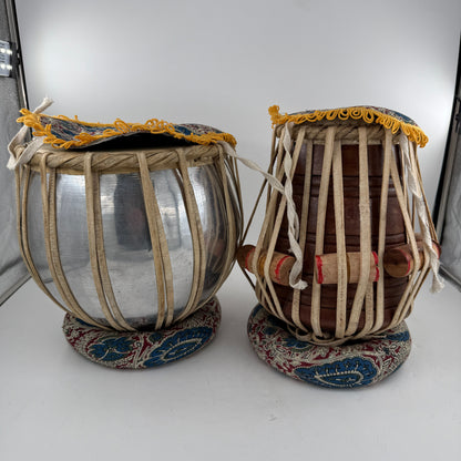 Tabla Drums Set Steel Nickel Plated Bayan Musical Instruments Set of Two