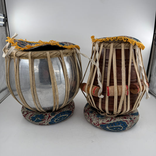 Tabla Drums Set Steel Nickel Plated Bayan Musical Instruments Set of Two