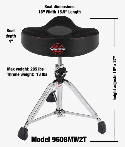 Gibraltar 9608MW2T 9000 Series 17" Airtech Mesh Saddle Drum Throne