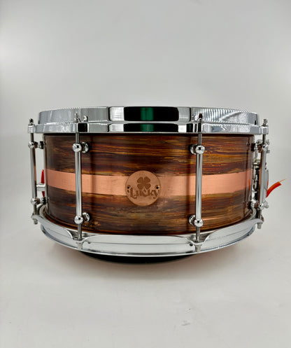 Lucky Drums Company 6.5”x14” Brushed Copper Snare w/ Stripe