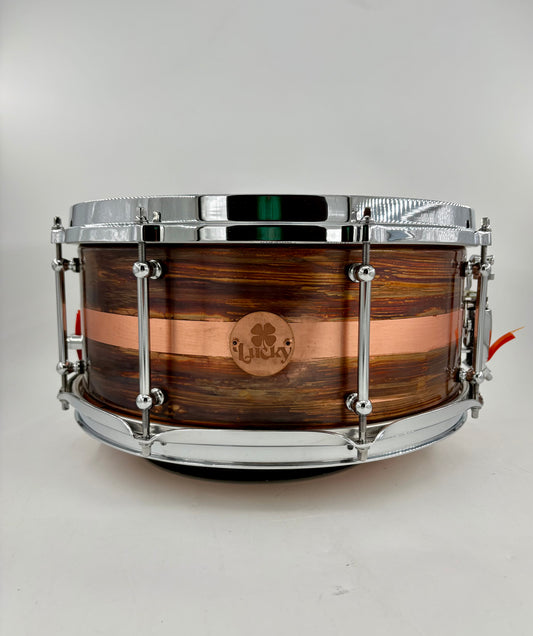 Lucky Drums Company 6.5”x14” Brushed Copper Snare w/ Stripe