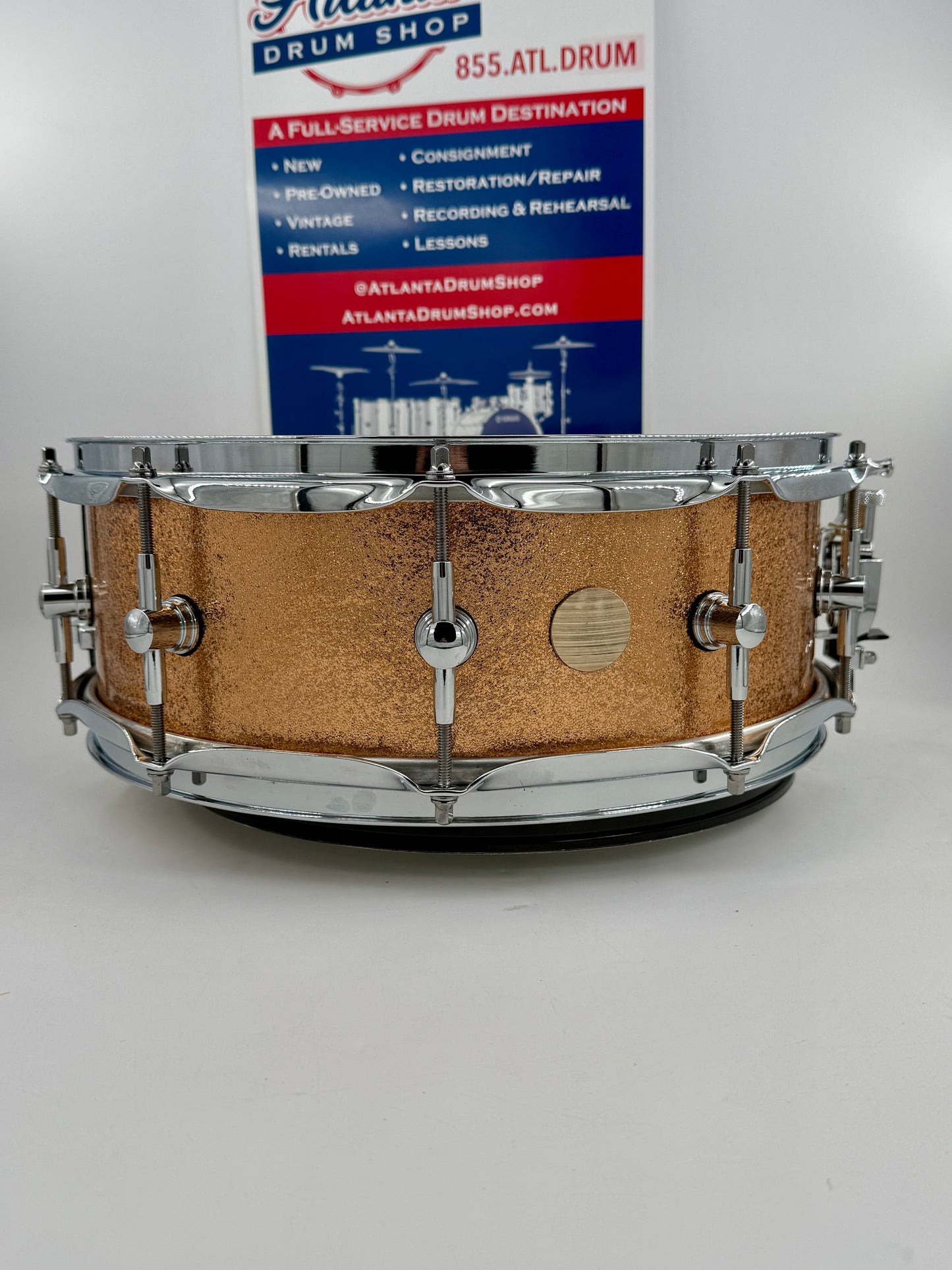 Montineri Custom Drums:   14” x 5” 10-COB Lug Copper Sparkle Snare