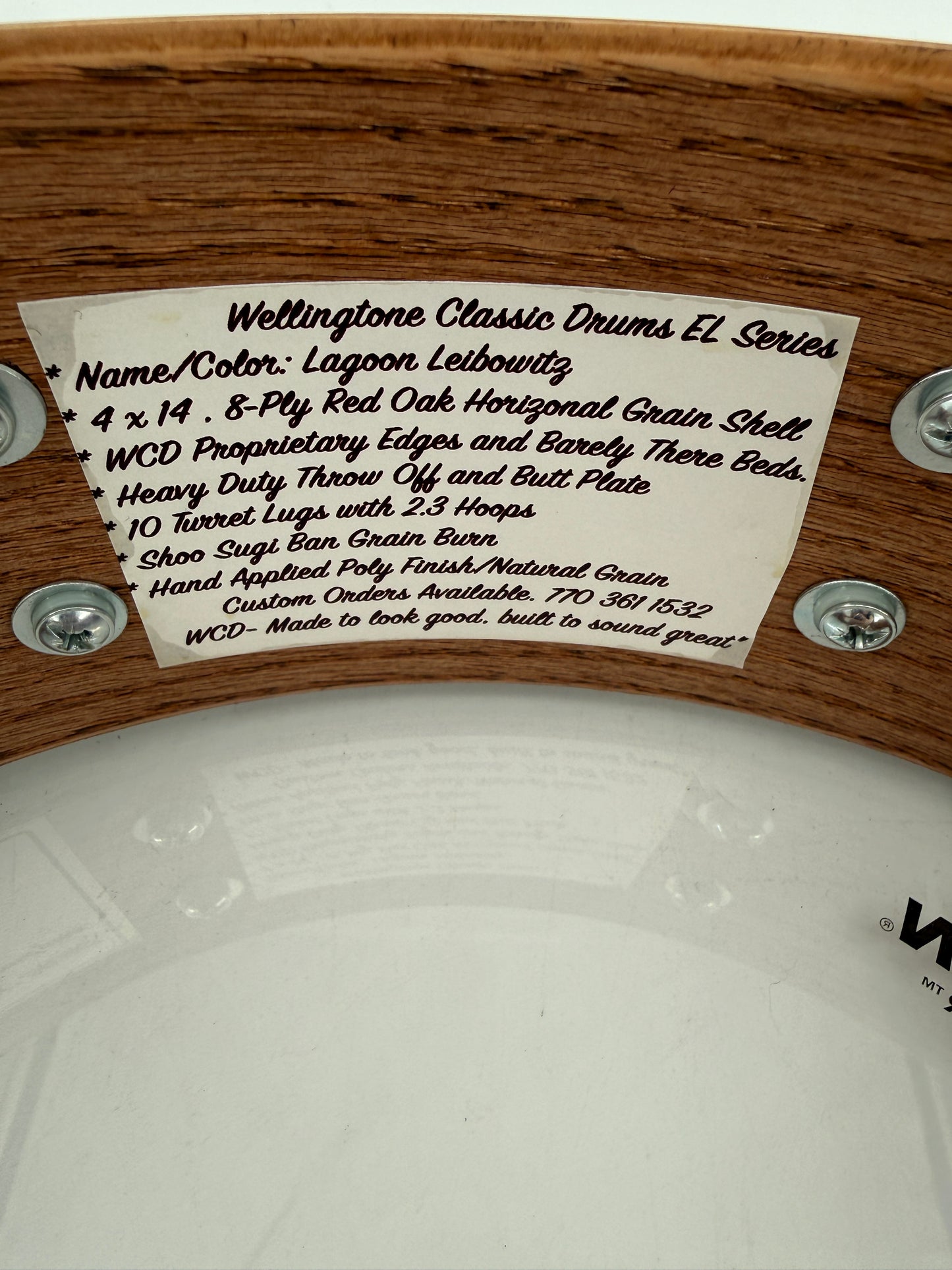 Wellingtone 14” x 4” “Lagoon Leibowitz” Red Oak Snare Drum