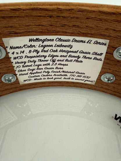 Wellingtone 14” x 4” “Lagoon Leibowitz” Red Oak Snare Drum