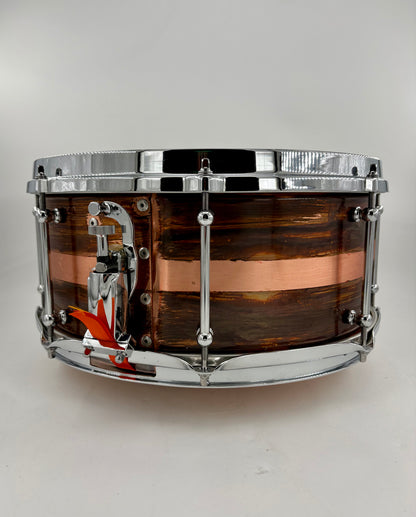 Lucky Drums Company 6.5”x14” Brushed Copper Snare w/ Stripe
