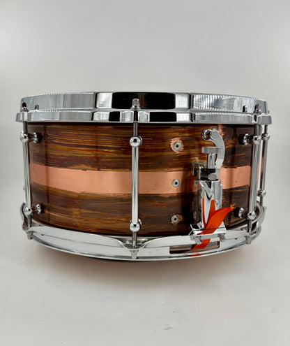 Lucky Drums Company 6.5”x14” Brushed Copper Snare w/ Stripe