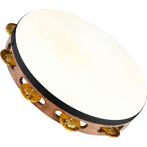 MEINL Vintage Goat-Skin Wood Tambourine One Row Brass Jingles Walnut Brown 10 in.