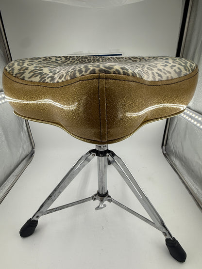 Pork Pie Gold Sparkle/Leopard Top Saddle Drum Throne