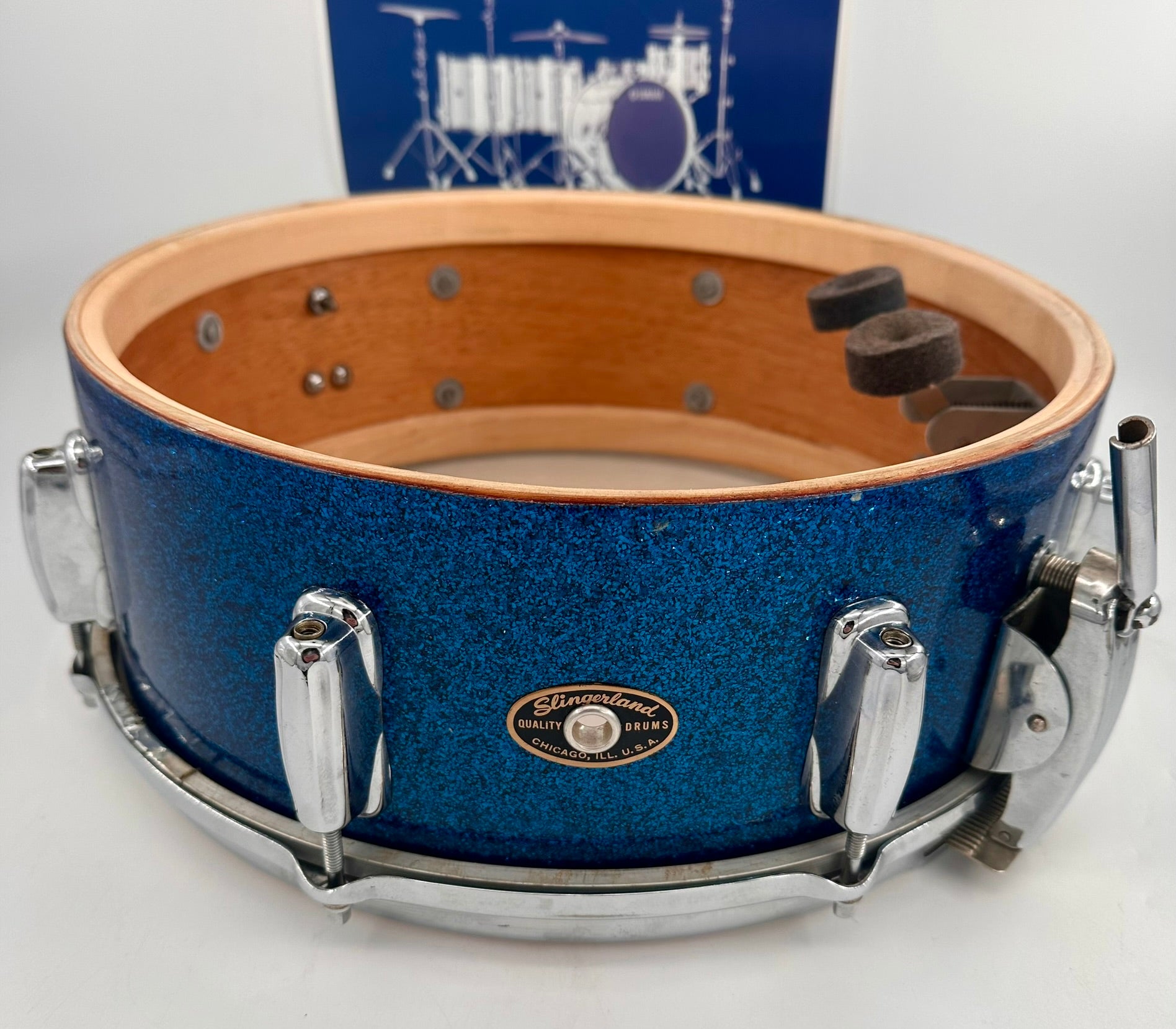 Slingerland Super Gene Krupa Radio King 5.5x14 Snare Drum 1960 - Blue Sparkling Pearl-Slingerland-Atlanta Drum Shop