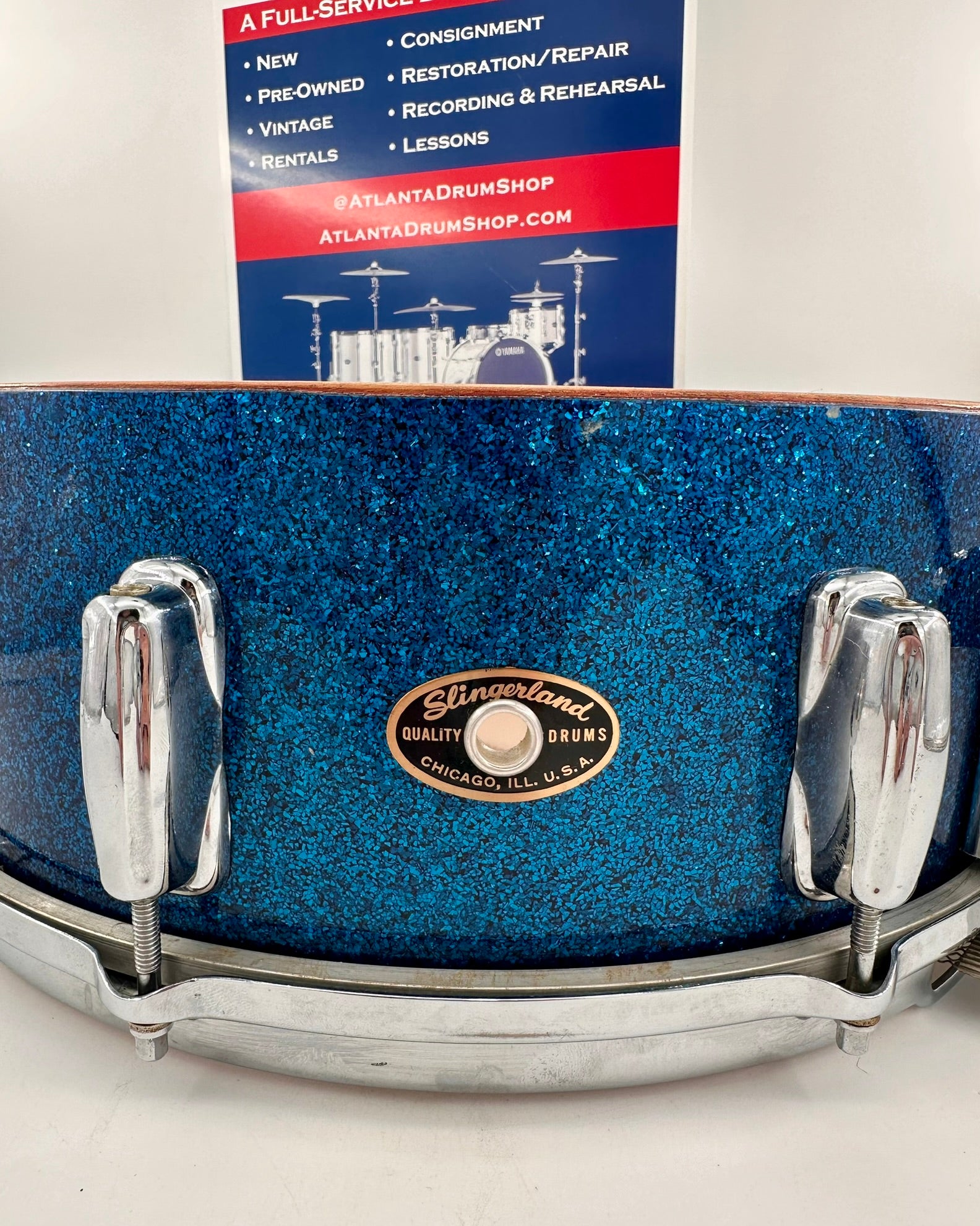Slingerland Super Gene Krupa Radio King 5.5x14 Snare Drum 1960 - Blue Sparkling Pearl-Slingerland-Atlanta Drum Shop