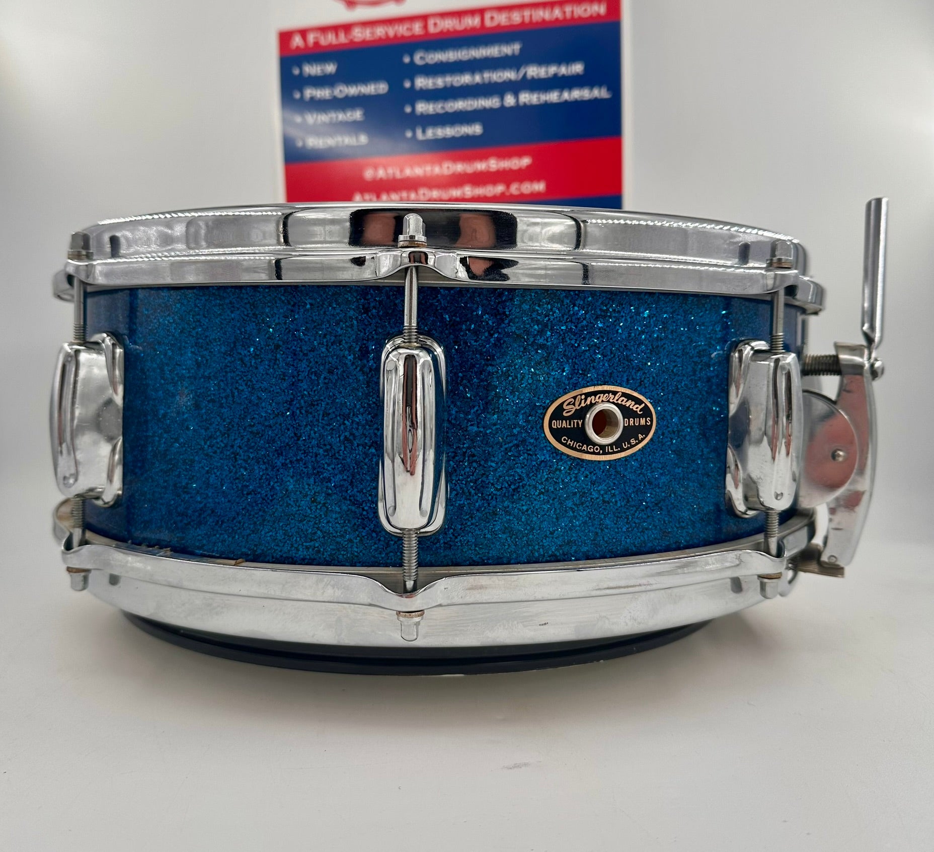 Slingerland Super Gene Krupa Radio King 5.5x14 Snare Drum 1960 - Blue Sparkling Pearl-Slingerland-Atlanta Drum Shop