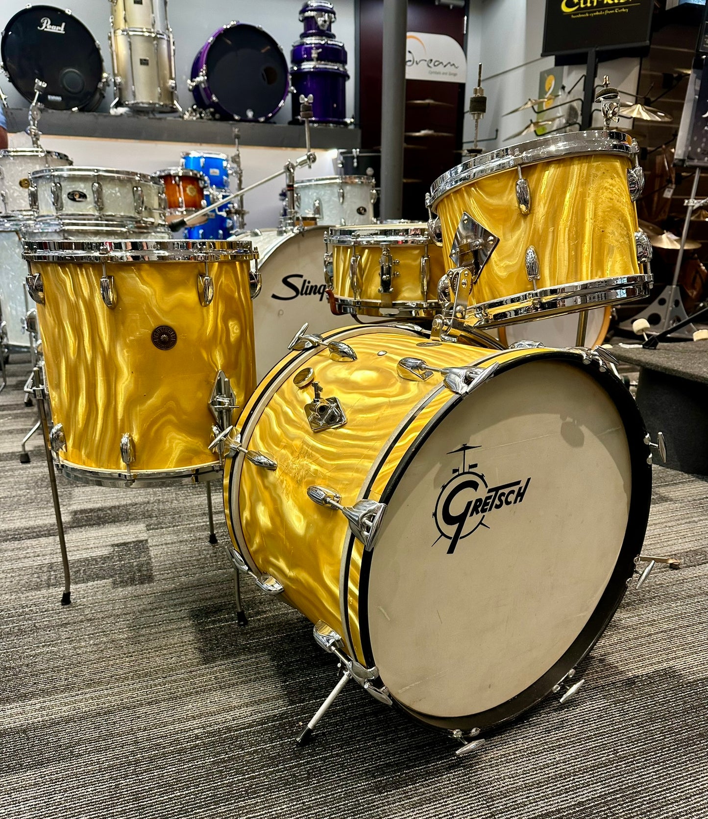 *AMAZING* Gretsch 1966 Progressive Jazz Kit in Yellow Satin Flame