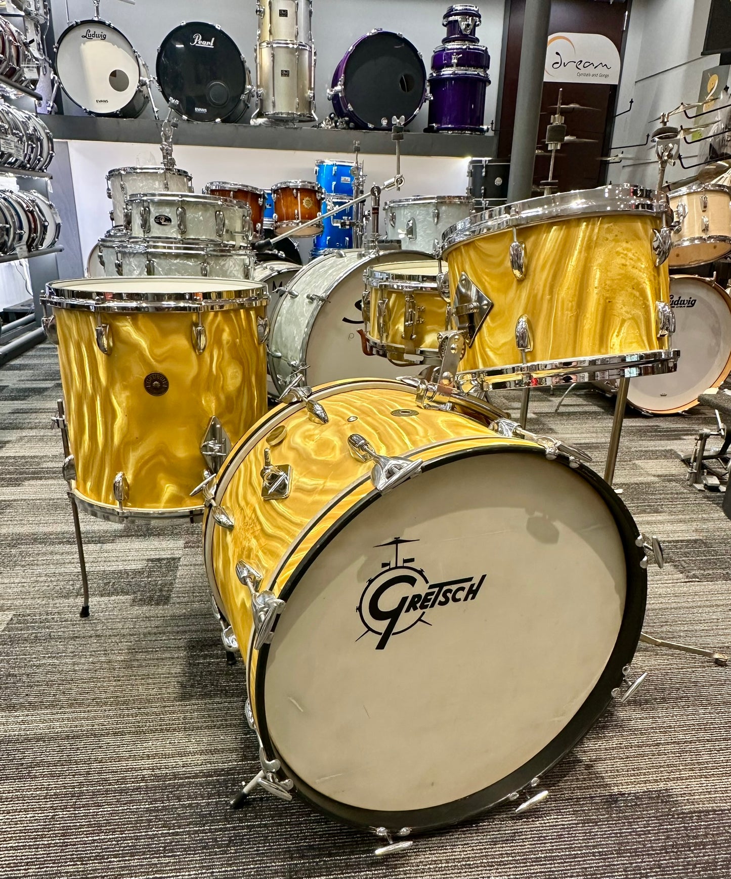 *AMAZING* Gretsch 1966 Progressive Jazz Kit in Yellow Satin Flame