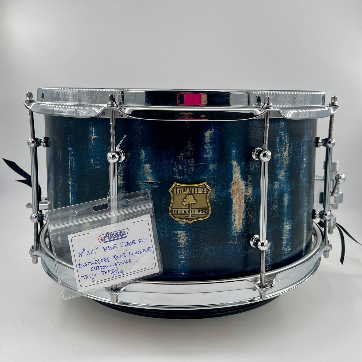 Outlaw Drums 8" x 14" Pine Stave Ply Distressed Midnight Finish-Outlaw Drum Co-Atlanta Drum Shop