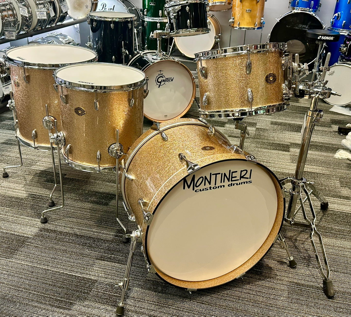 Montineri Custom Drum Kit: 5-Piece Copper/Silver Sparkle