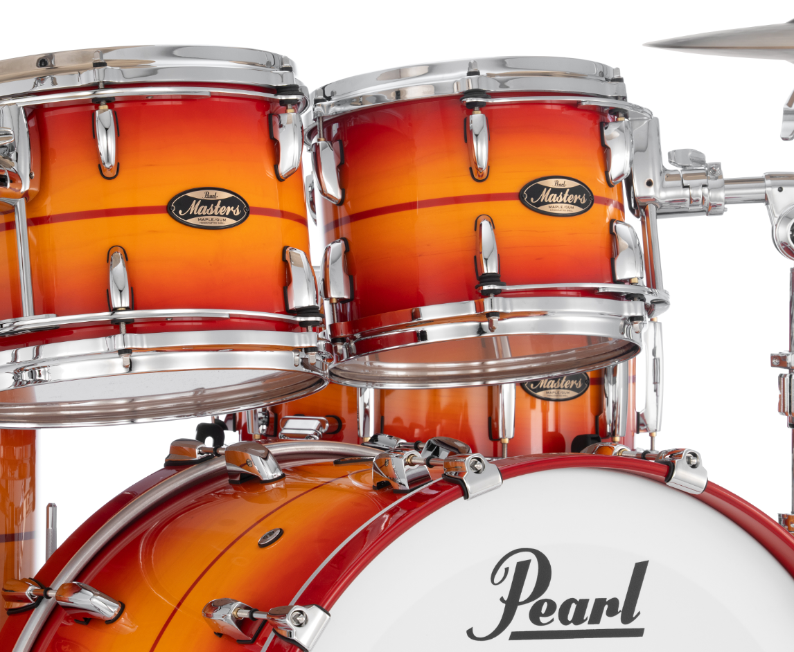 Pearl Masters Maple Gum 4-Piece Shell Pack "XESP" - 22" Bass Drum SUNBURST W/REDSTRIPE