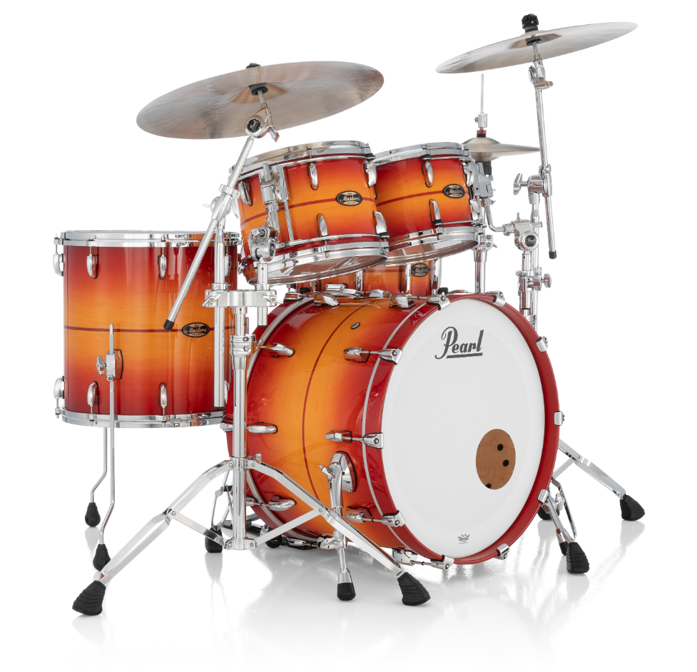 Pearl Masters Maple Gum 4-Piece Shell Pack "XESP" - 22" Bass Drum SUNBURST W/REDSTRIPE