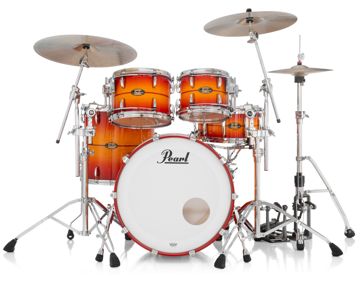 Pearl Masters Maple Gum 4-Piece Shell Pack "XESP" - 22" Bass Drum SUNBURST W/REDSTRIPE