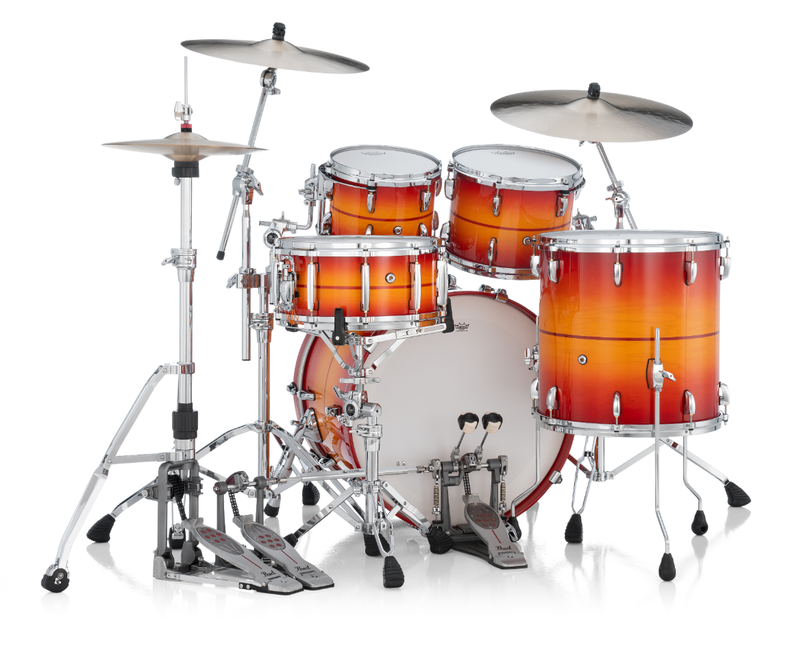 Pearl Masters Maple Gum 4-Piece Shell Pack "XESP" - 22" Bass Drum SUNBURST W/REDSTRIPE